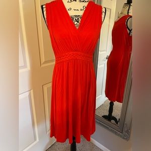 Red Sleeveless V-Neck Midi Dress